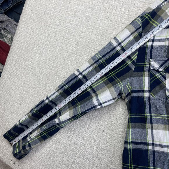 URBAN VINTAGE Snap Button Up Flannel Plaid Shirt Men SZ XXL Neon Green / Blue - Picture 10 of 14
